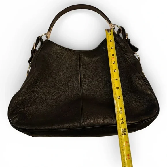 Sergio Rossi Large Black Pebbled Leather Hobo Handbag With Wooden Handle - Picture 10 of 12